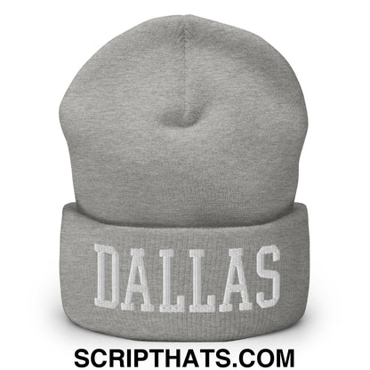 Dallas Varsity College Block Embroidered Knit Cuffed Beanie Heather Grey