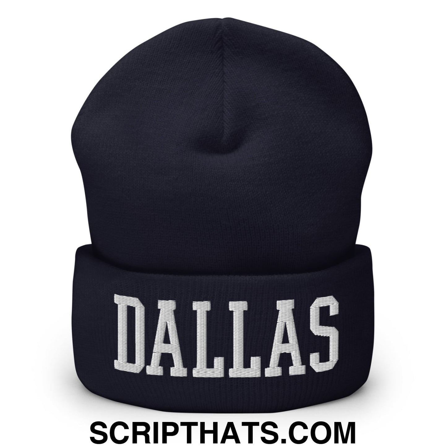 Dallas Varsity College Block Embroidered Knit Cuffed Beanie Navy