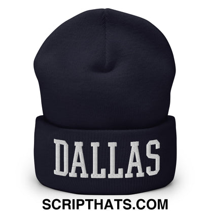 Dallas Varsity College Block Embroidered Knit Cuffed Beanie Navy