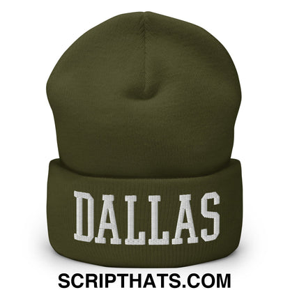 Dallas Varsity College Block Embroidered Knit Cuffed Beanie Olive
