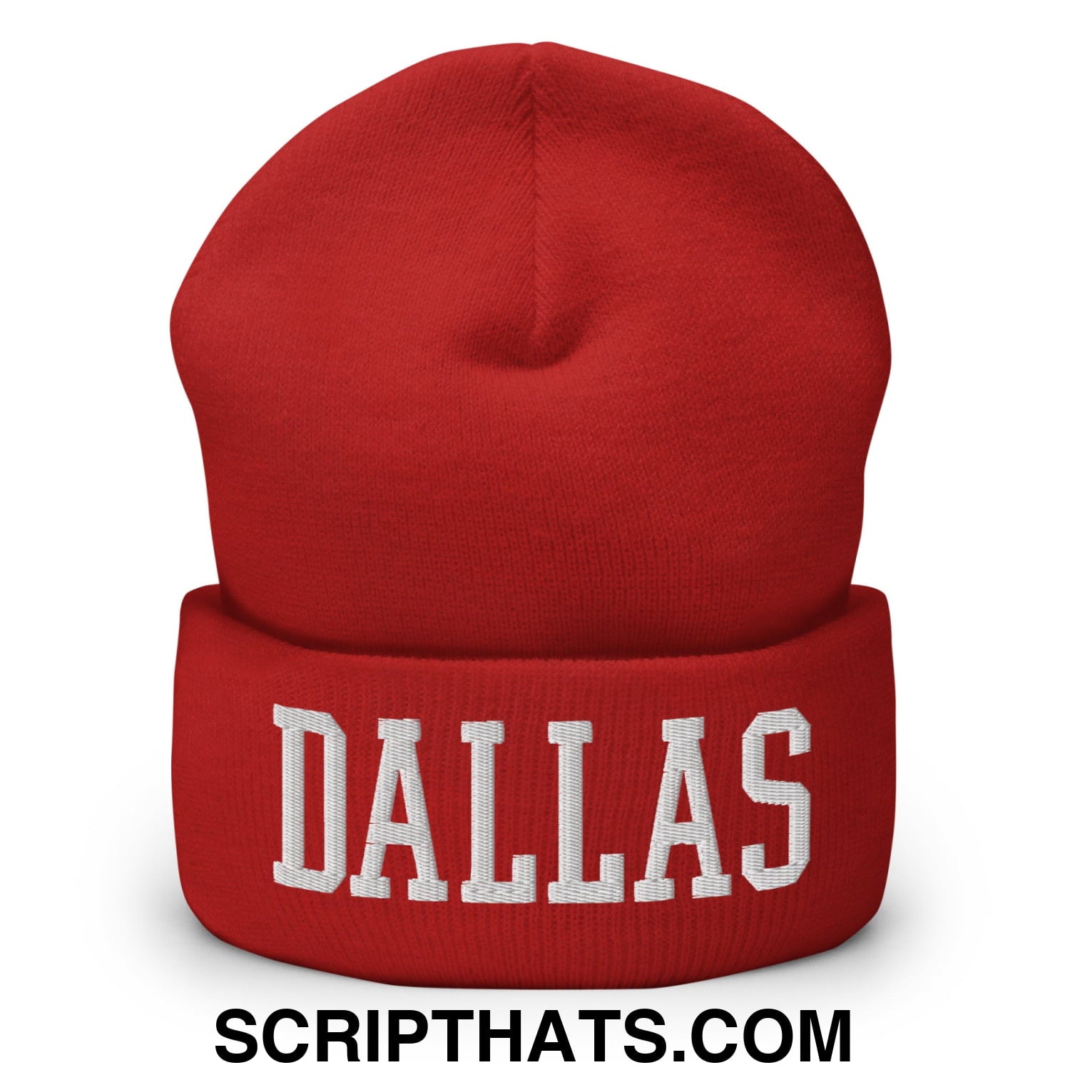 Dallas Varsity College Block Embroidered Knit Cuffed Beanie Red