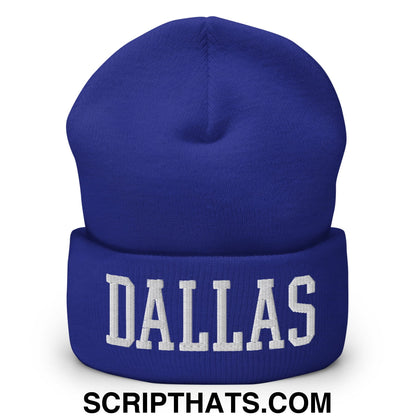 Dallas Varsity College Block Embroidered Knit Cuffed Beanie Royal