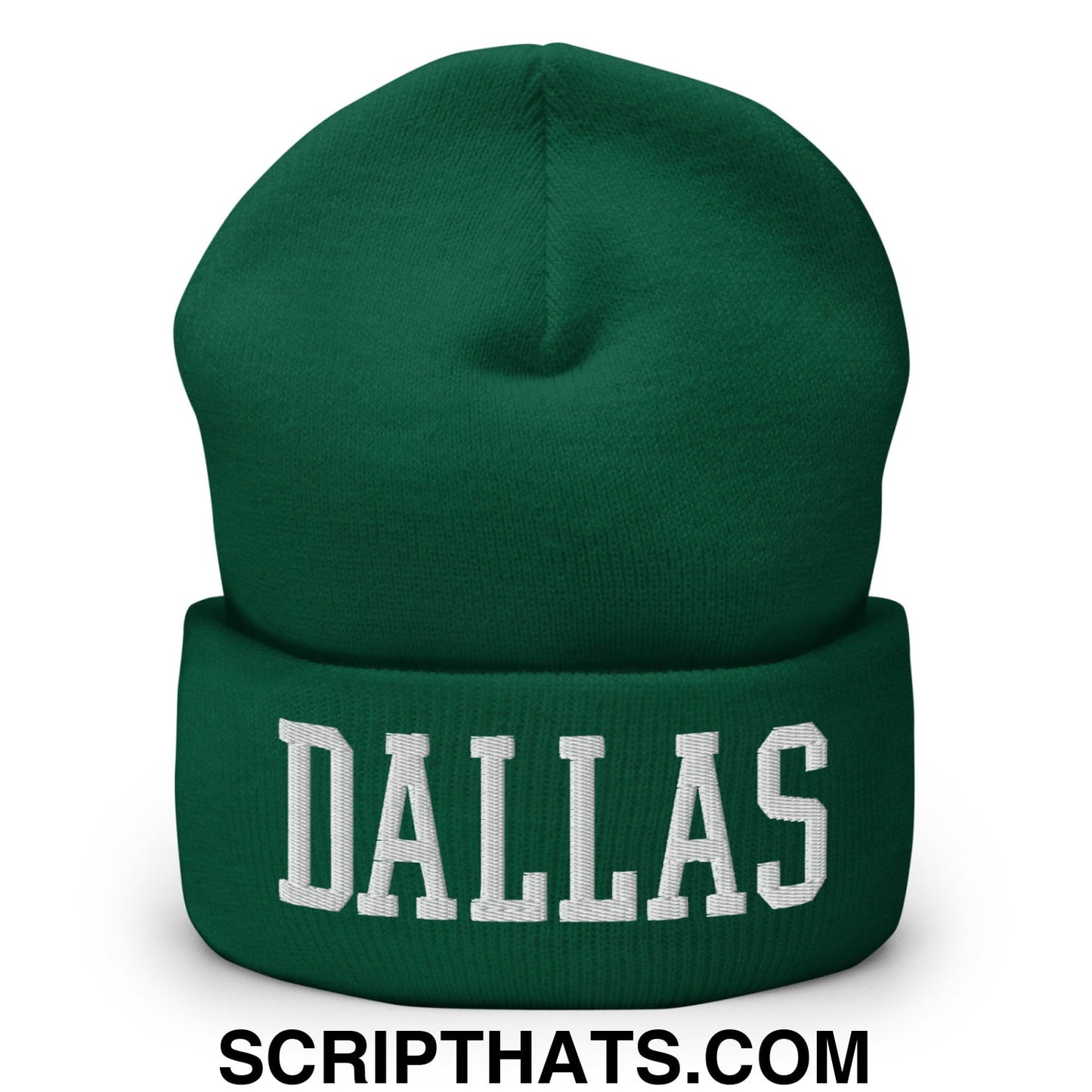 Dallas Varsity College Block Embroidered Knit Cuffed Beanie Spruce