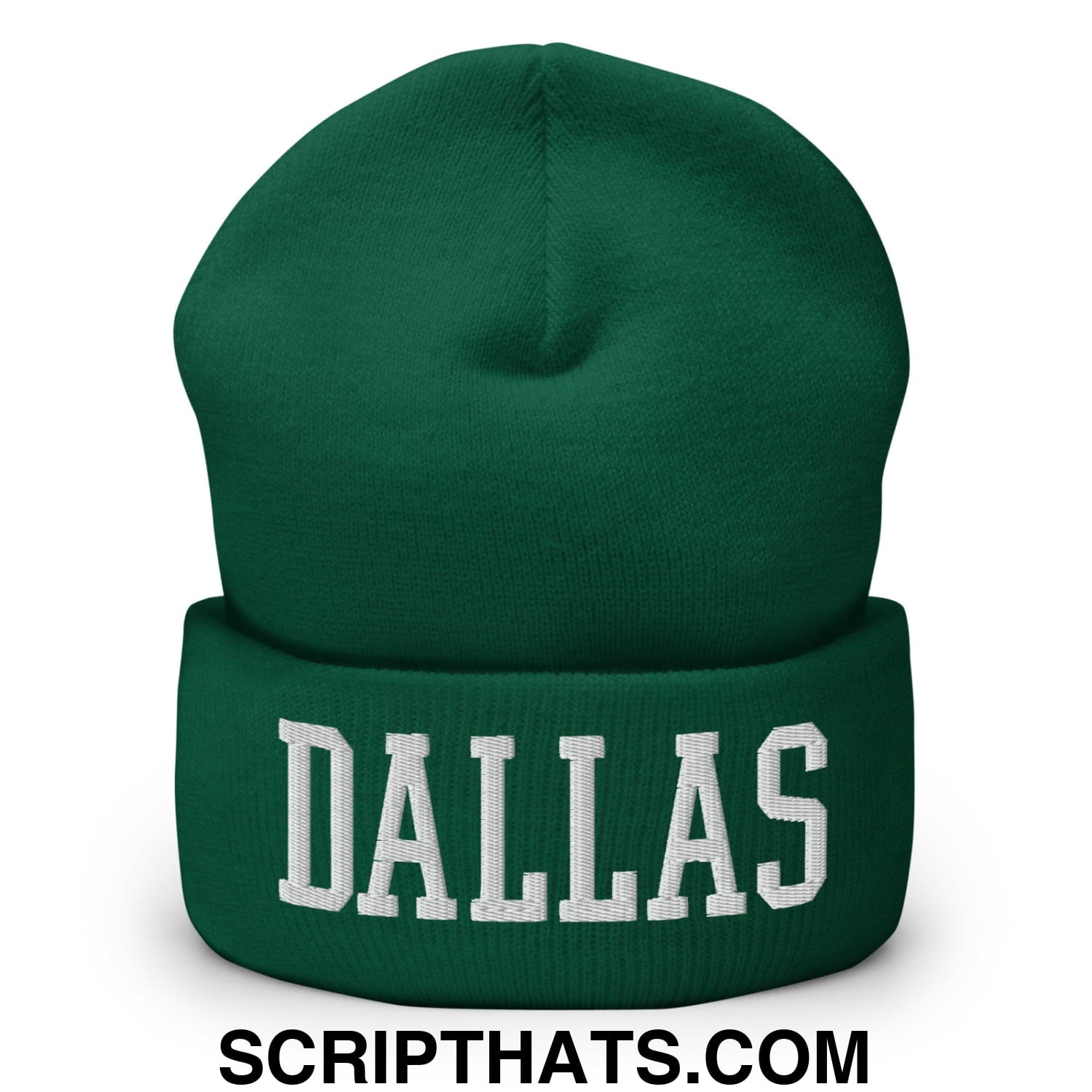 Dallas Varsity College Block Embroidered Knit Cuffed Beanie Spruce