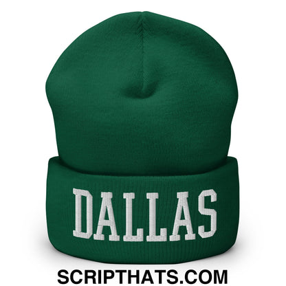Dallas Varsity College Block Embroidered Knit Cuffed Beanie Spruce