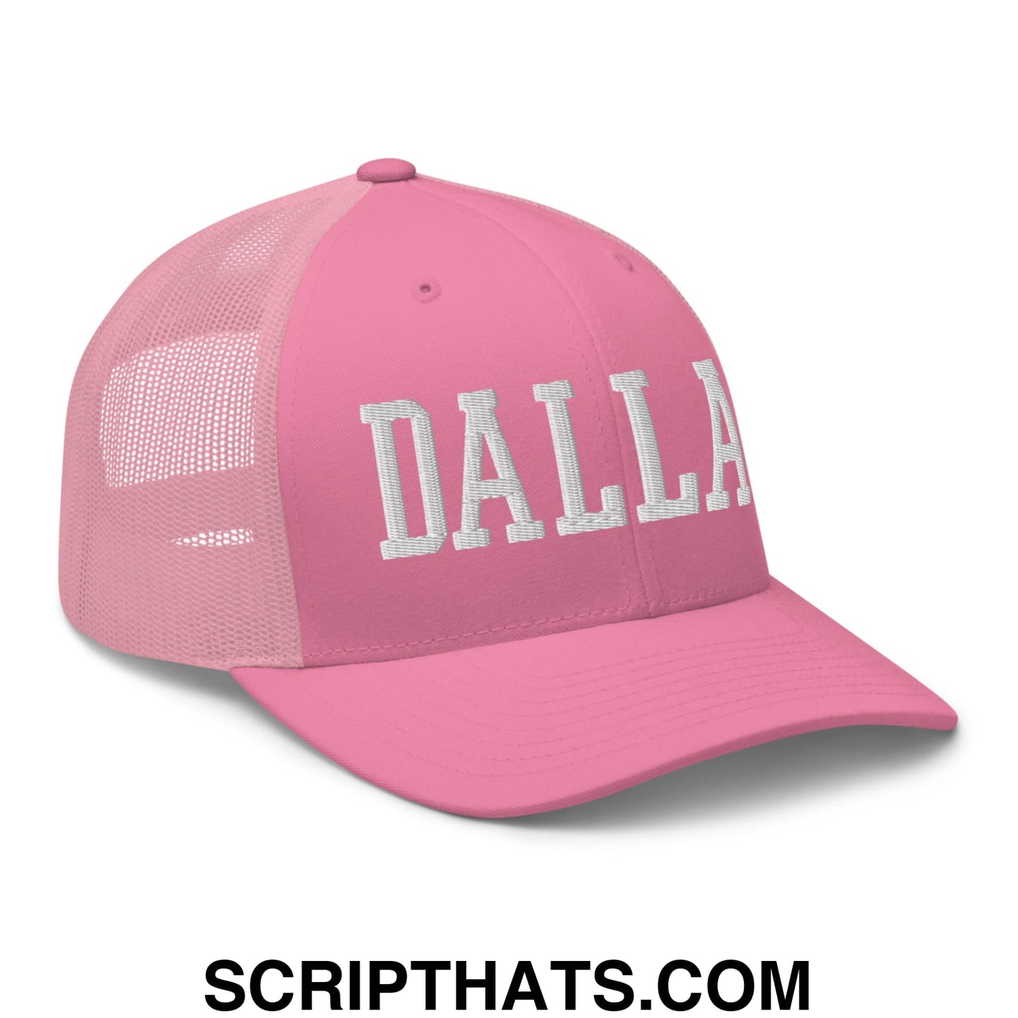Dallas Varsity College Block Embroidered Mesh Trucker Hat Pink