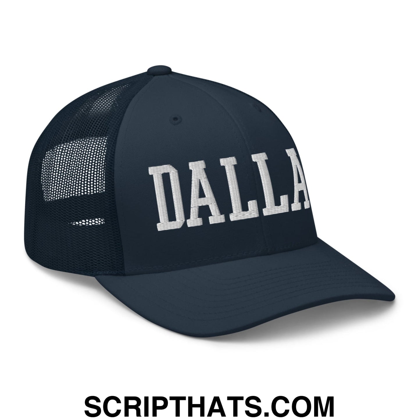 Dallas Varsity College Block Embroidered Mesh Trucker Hat Navy