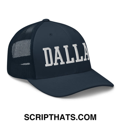 Dallas Varsity College Block Embroidered Mesh Trucker Hat Navy