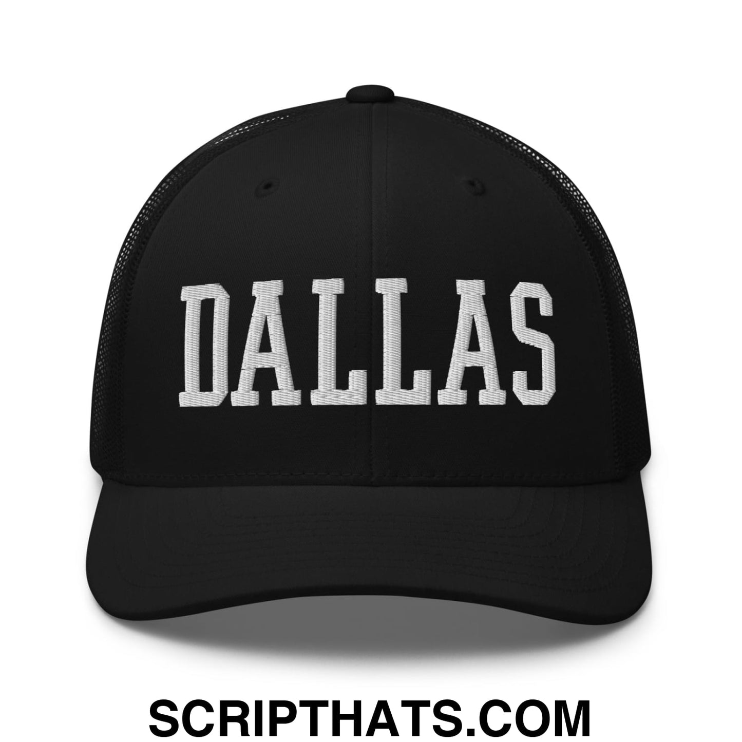 Dallas Varsity College Block Embroidered Mesh Trucker Hat Black