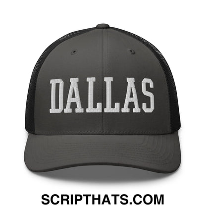 Dallas Varsity College Block Embroidered Mesh Trucker Hat Charcoal Black