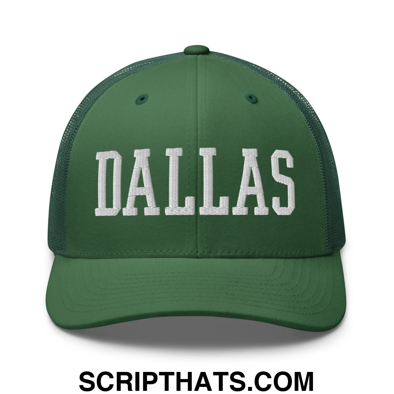 Dallas Varsity College Block Embroidered Mesh Trucker Hat Evergreen