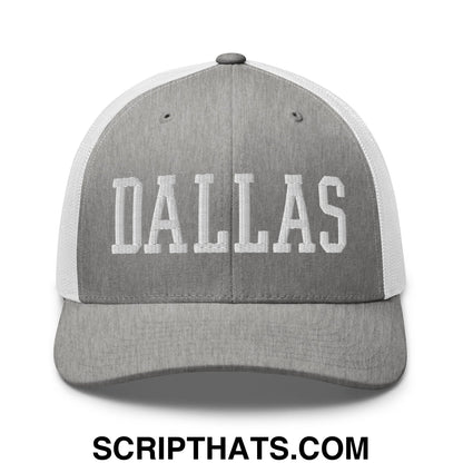 Dallas Varsity College Block Embroidered Mesh Trucker Hat Heather Grey White