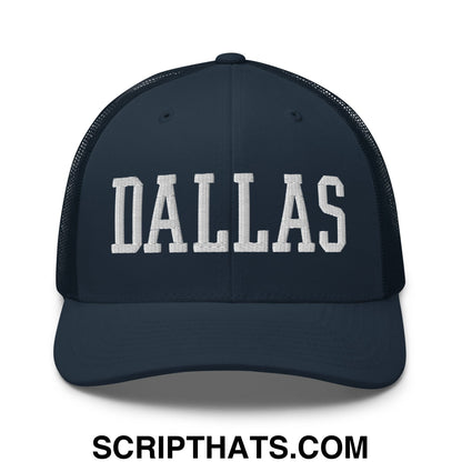 Dallas Varsity College Block Embroidered Mesh Trucker Hat Navy