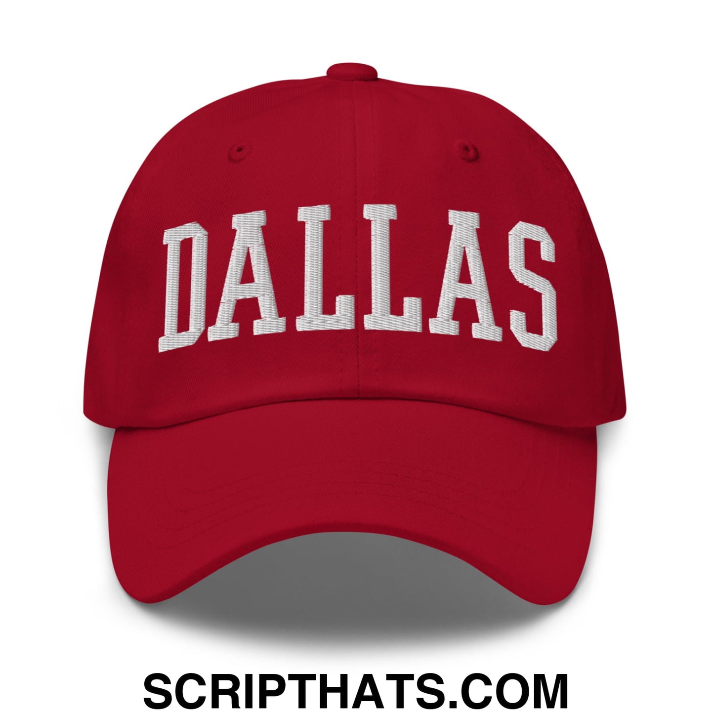 Dallas Varsity College Block Embroidered Unstructured Dad Hat Cranberry