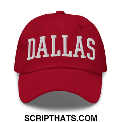Dallas Varsity College Block Embroidered Unstructured Dad Hat Cranberry