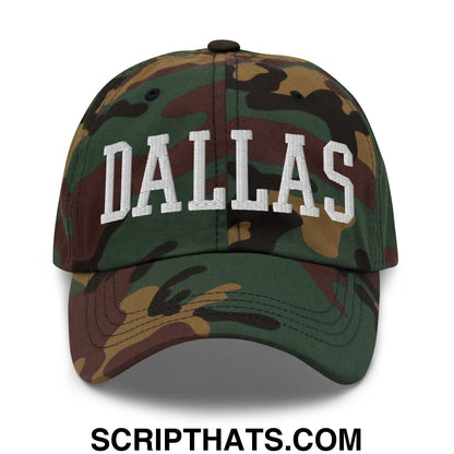 Dallas Varsity College Block Embroidered Unstructured Dad Hat Green Camo