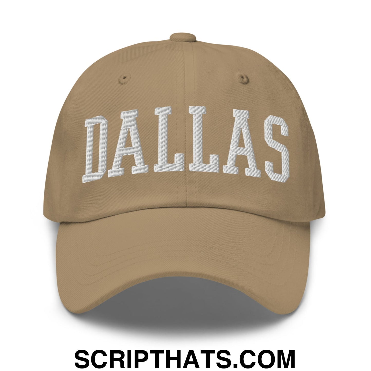 Dallas Varsity College Block Embroidered Unstructured Dad Hat Khaki