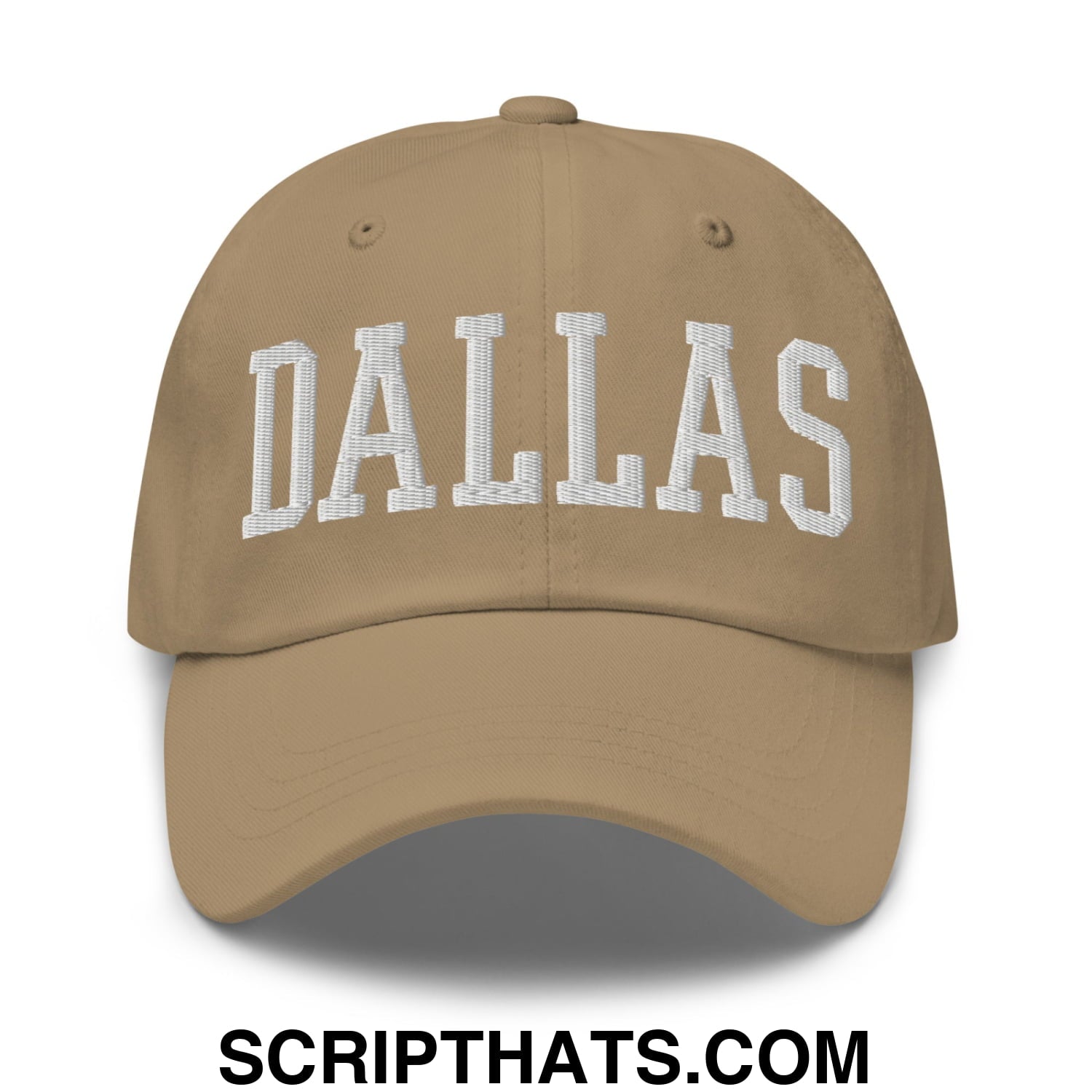 Dallas Varsity College Block Embroidered Unstructured Dad Hat Khaki