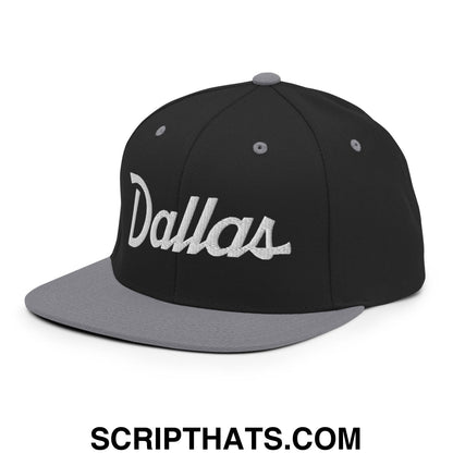 Dallas Vintage Sports Script Embroidered Flat Bill Brim Snapback Hat Black Silver