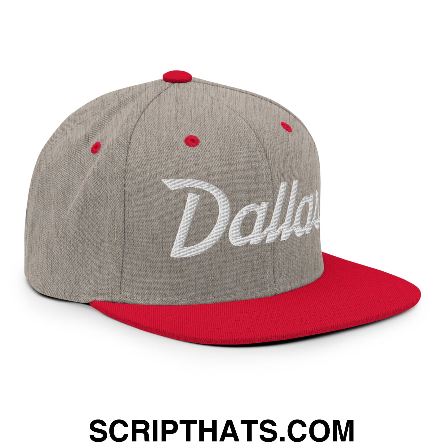 Dallas Vintage Sports Script Embroidered Flat Bill Brim Snapback Hat Heather Grey Red
