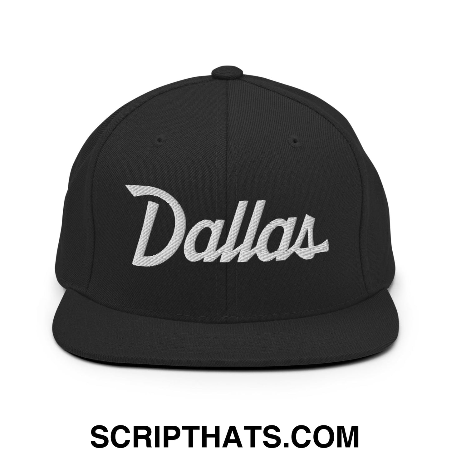 Dallas Vintage Sports Script Embroidered Flat Bill Brim Snapback Hat Black