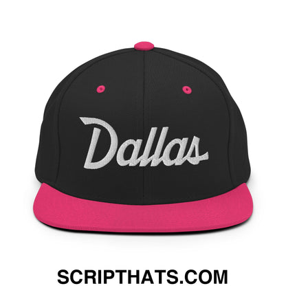 Dallas Vintage Sports Script Embroidered Flat Bill Brim Snapback Hat Black Neon Pink