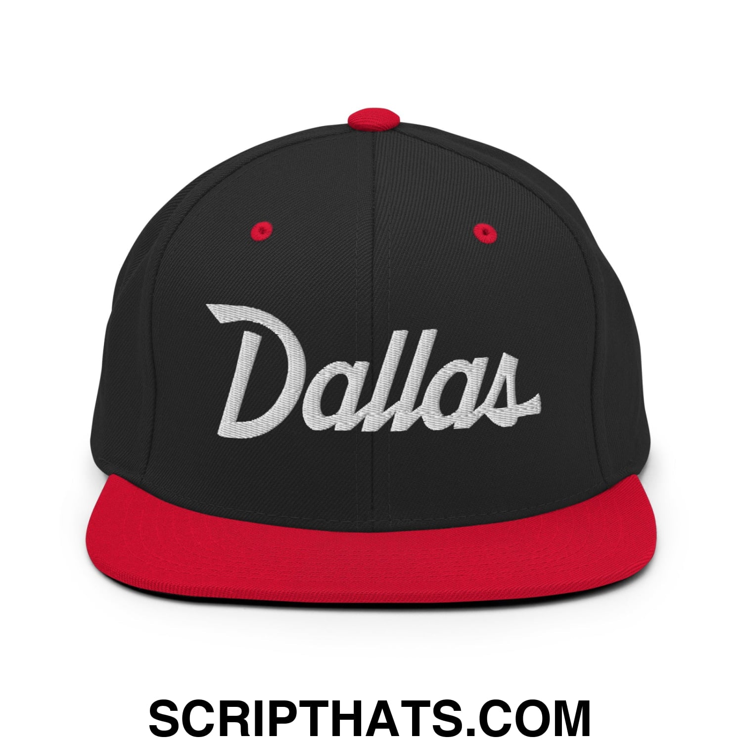 Dallas Vintage Sports Script Embroidered Flat Bill Brim Snapback Hat Black Red