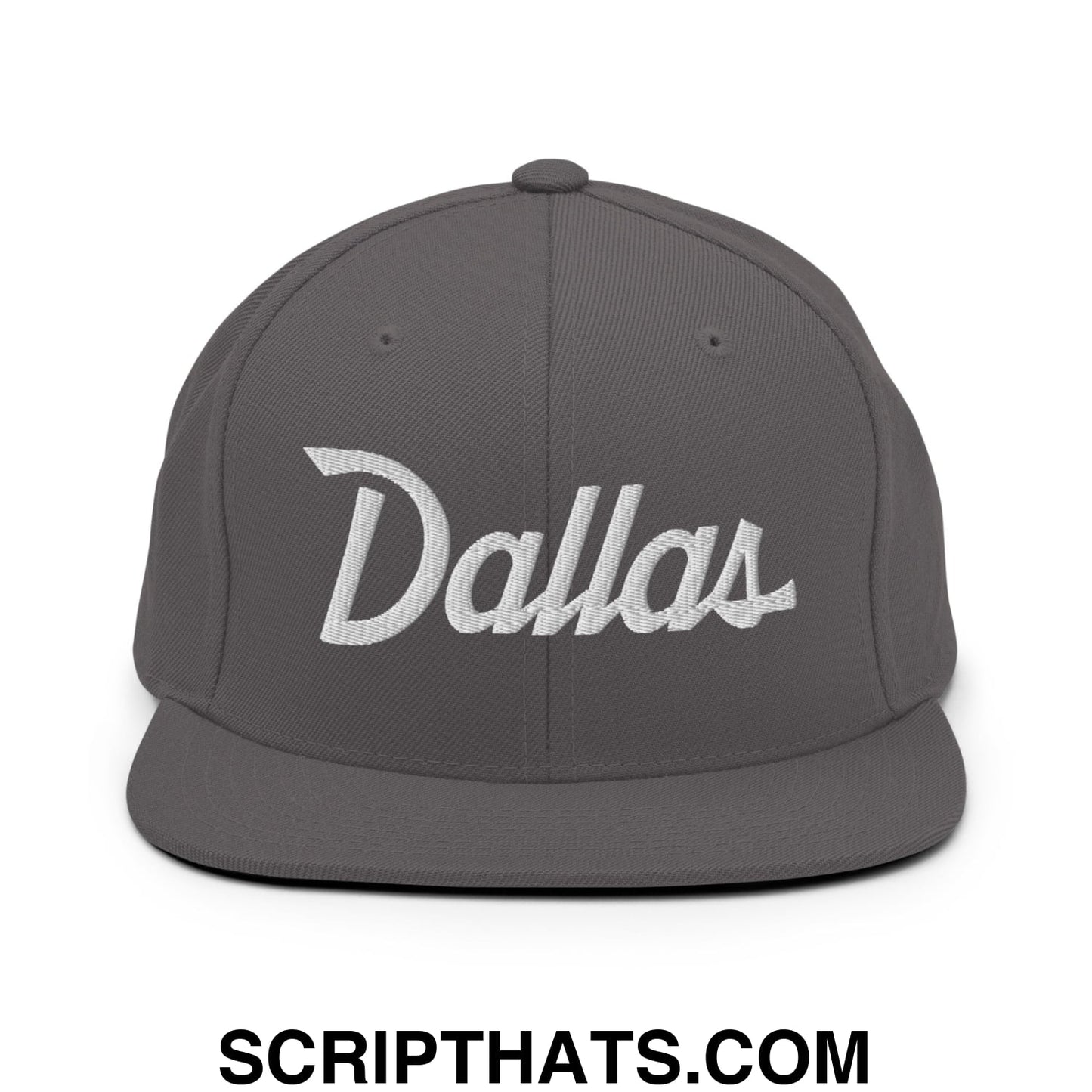 Dallas Vintage Sports Script Embroidered Flat Bill Brim Snapback Hat Dark Grey
