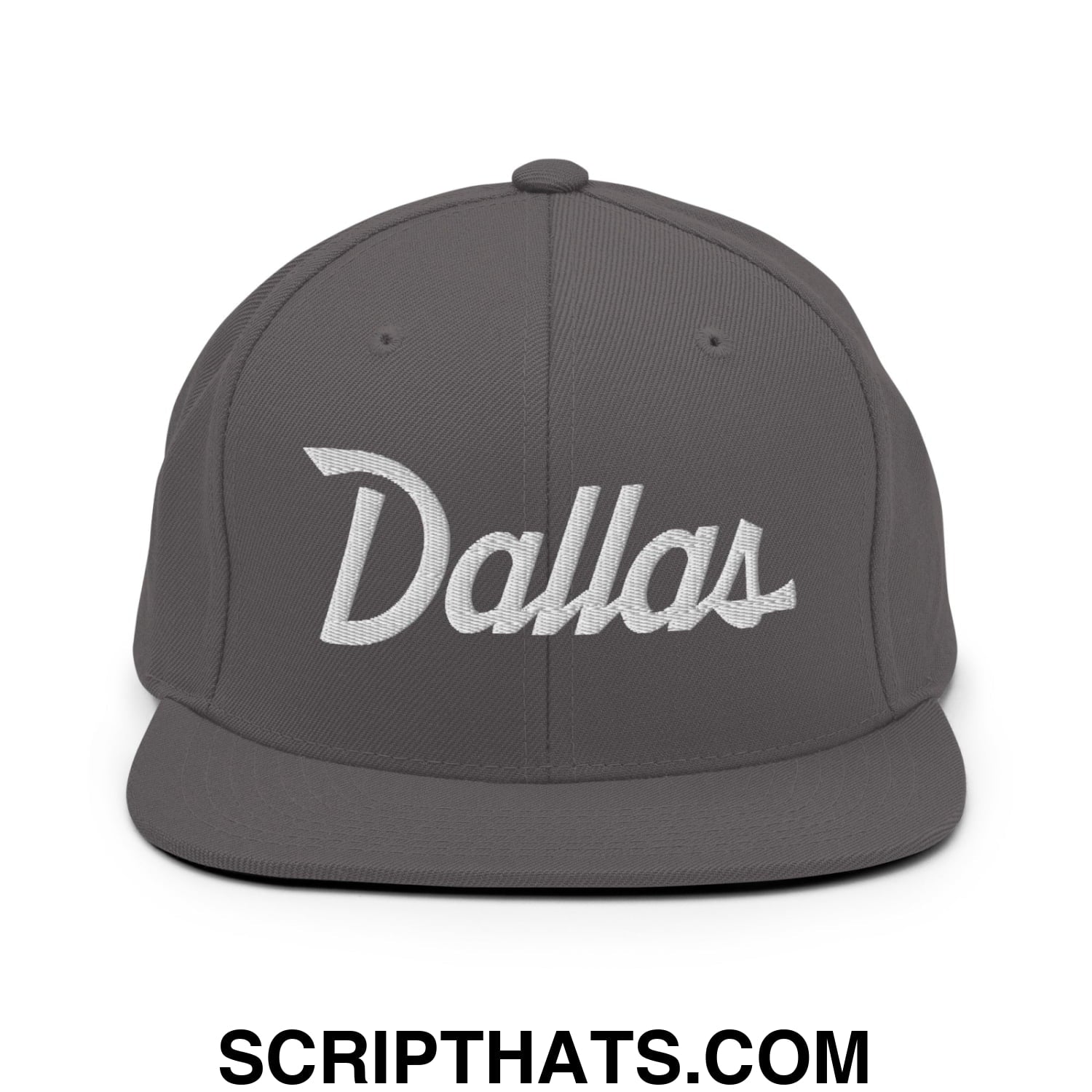 Dallas Vintage Sports Script Embroidered Flat Bill Brim Snapback Hat Dark Grey