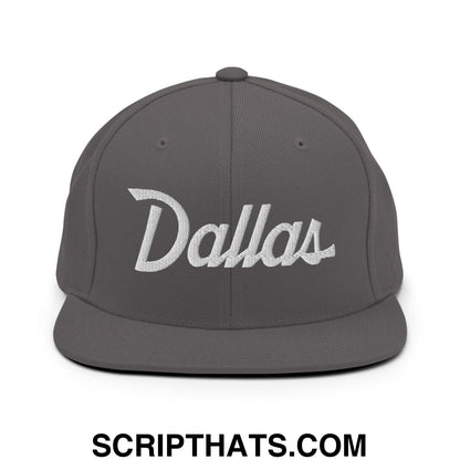 Dallas Vintage Sports Script Embroidered Flat Bill Brim Snapback Hat Dark Grey