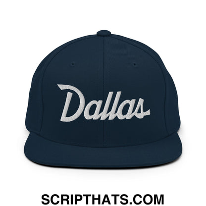 Dallas Vintage Sports Script Embroidered Flat Bill Brim Snapback Hat Dark Navy