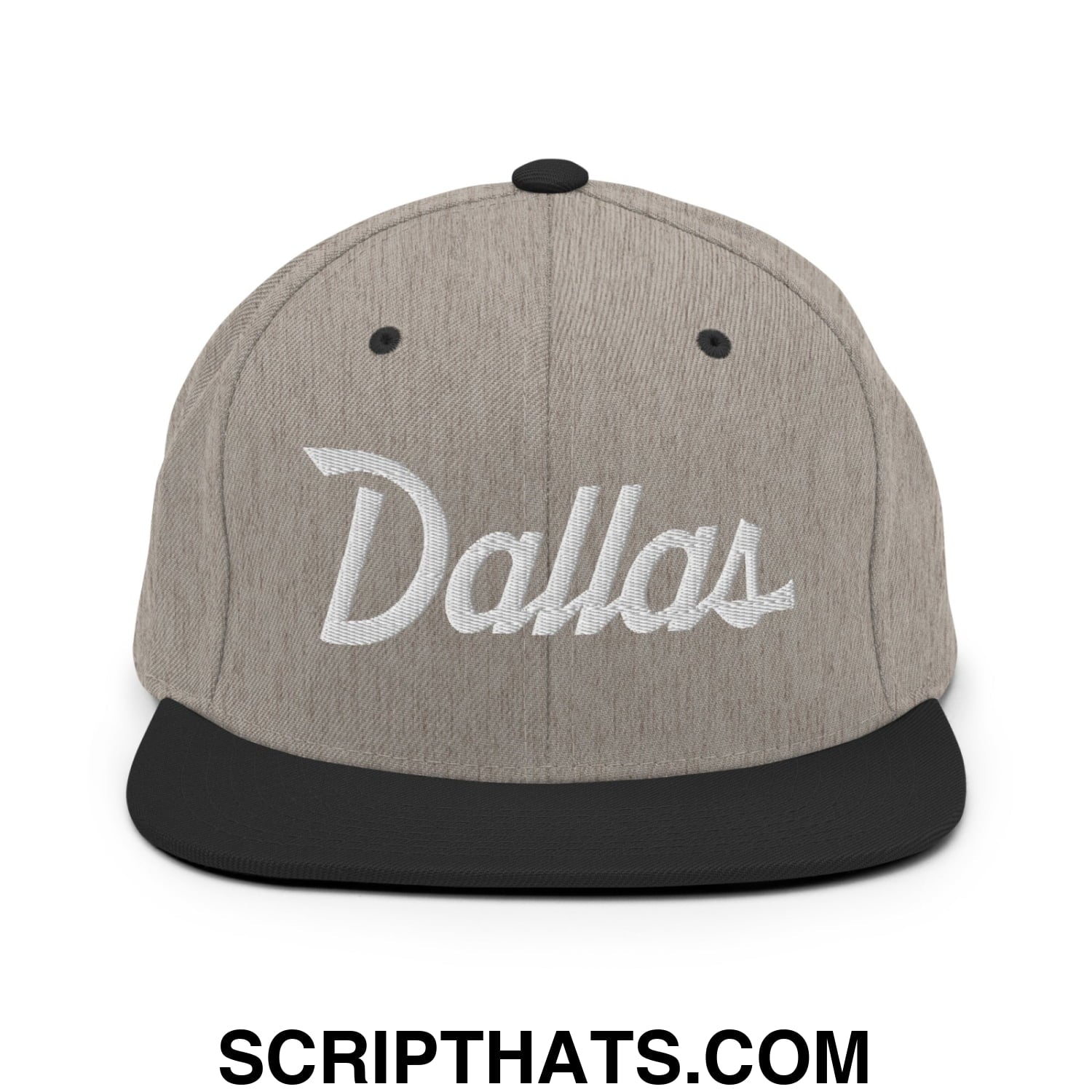Dallas Vintage Sports Script Embroidered Flat Bill Brim Snapback Hat Heather Black