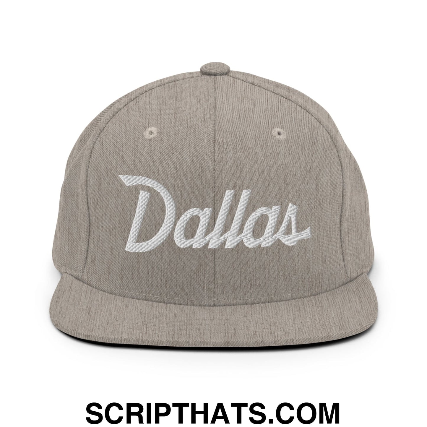 Dallas Vintage Sports Script Embroidered Flat Bill Brim Snapback Hat Heather Grey