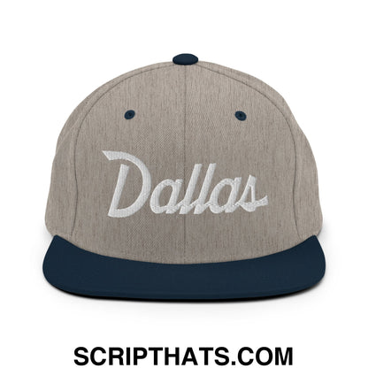 Dallas Vintage Sports Script Embroidered Flat Bill Brim Snapback Hat Heather Grey Navy
