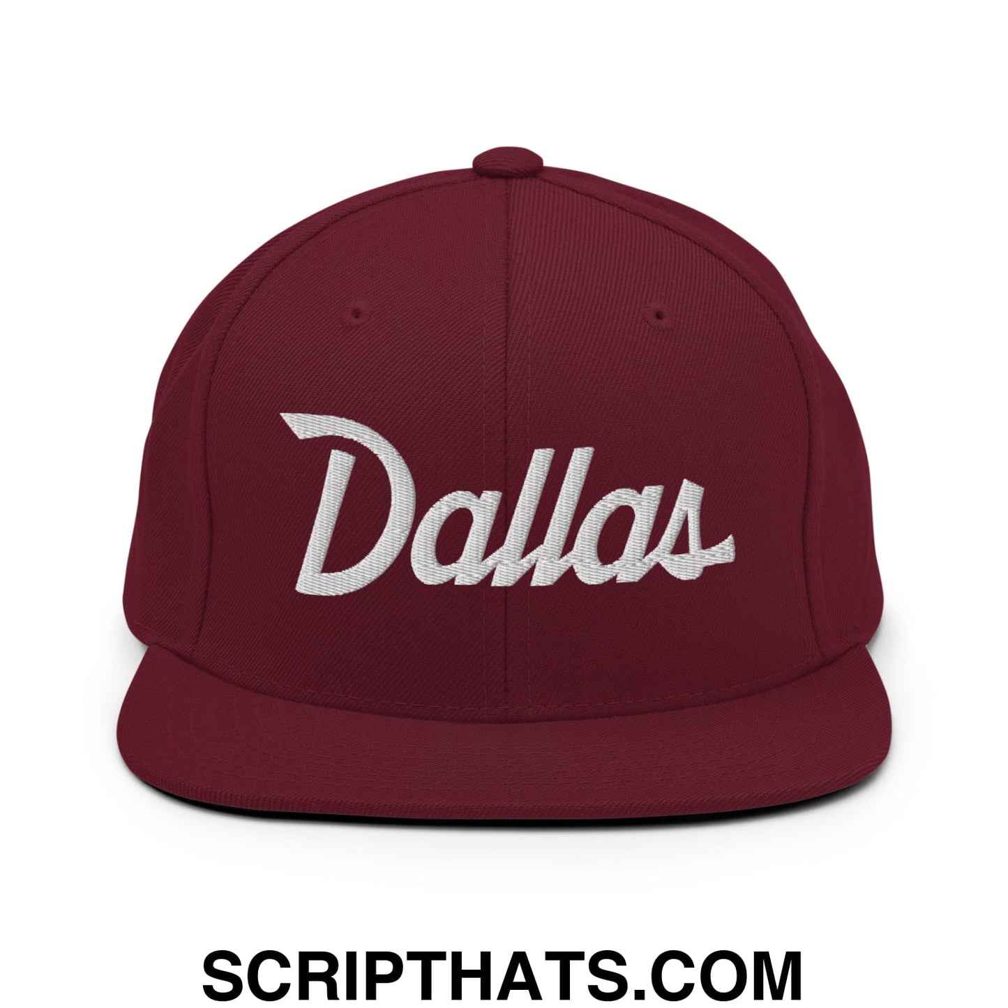 Dallas Vintage Sports Script Embroidered Flat Bill Brim Snapback Hat Maroon