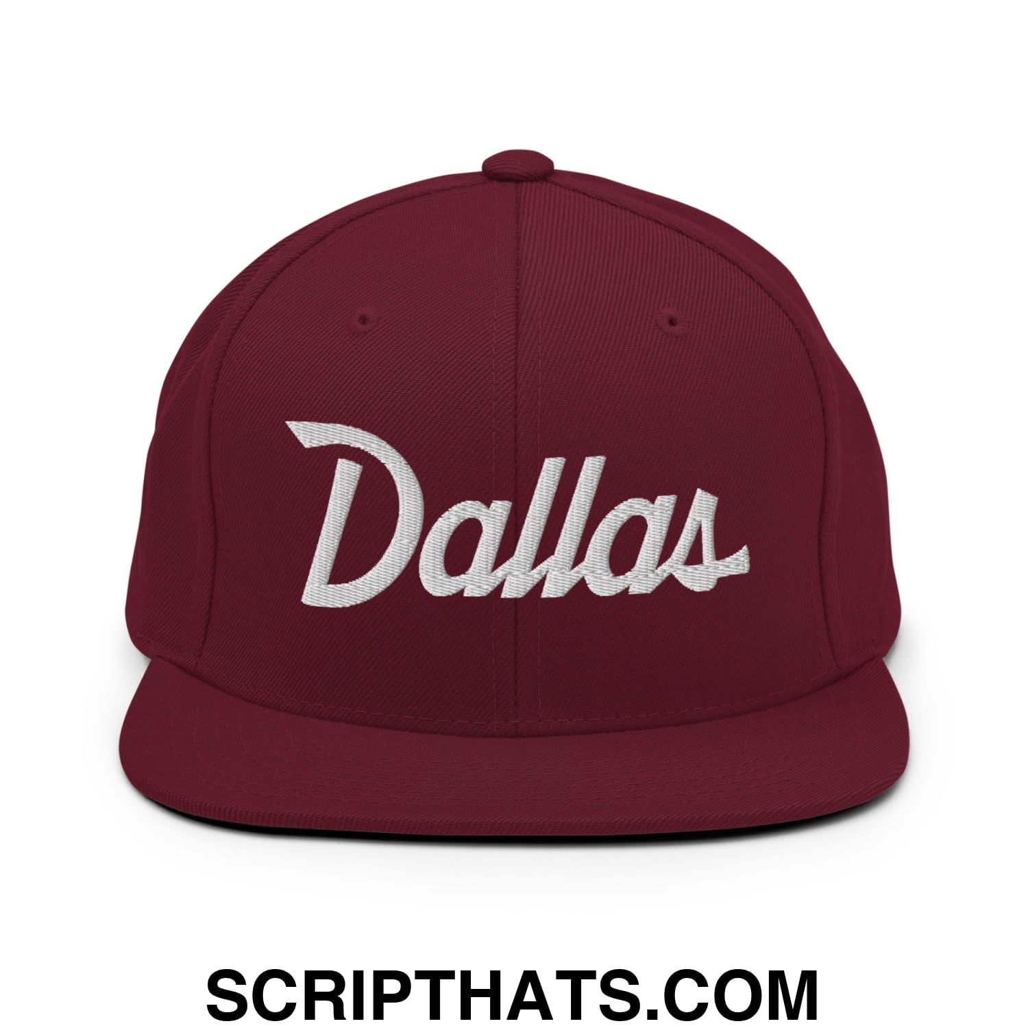 Dallas Vintage Sports Script Embroidered Flat Bill Brim Snapback Hat Maroon