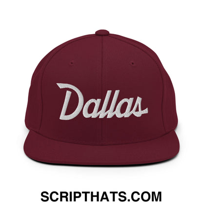 Dallas Vintage Sports Script Embroidered Flat Bill Brim Snapback Hat Maroon