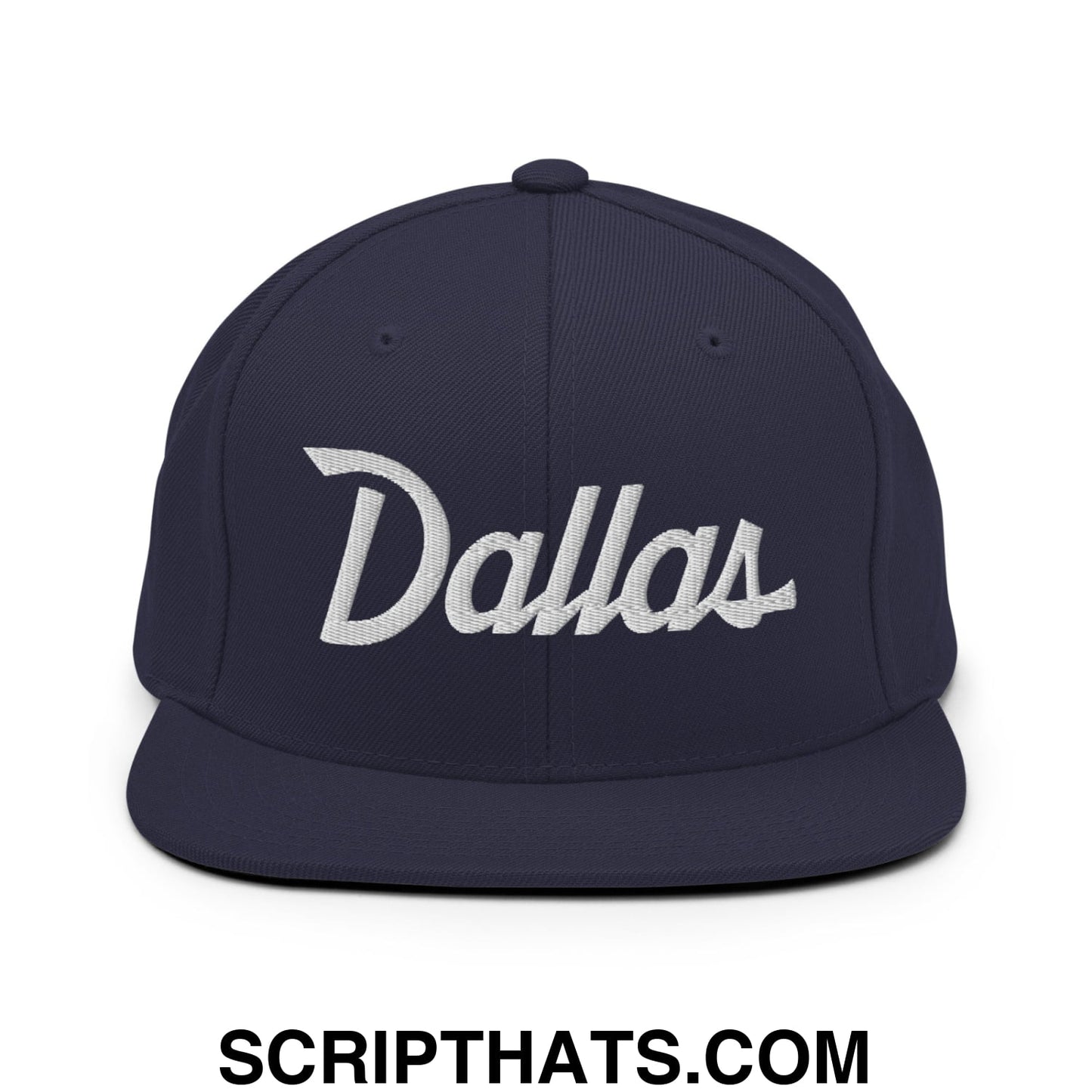 Dallas Vintage Sports Script Embroidered Flat Bill Brim Snapback Hat Navy