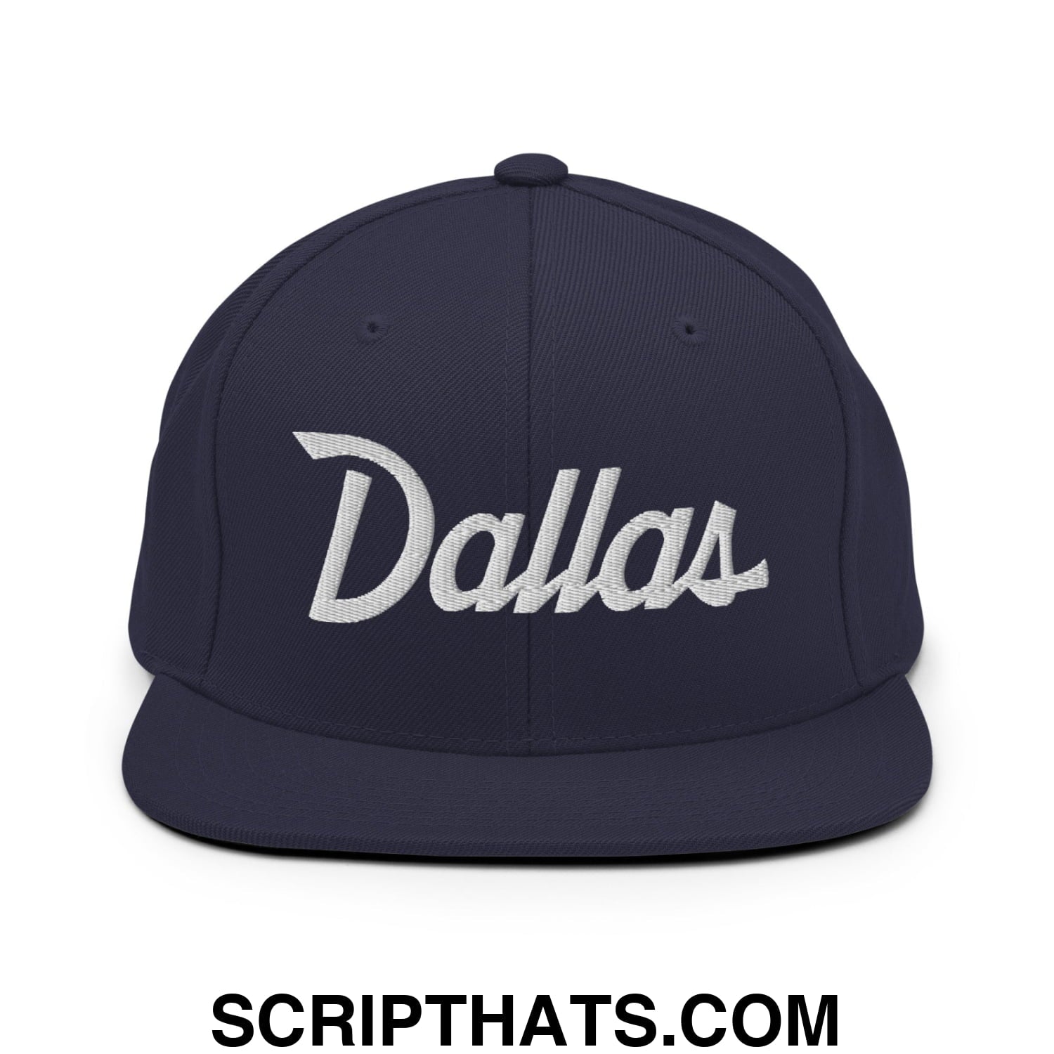 Dallas Vintage Sports Script Embroidered Flat Bill Brim Snapback Hat Navy