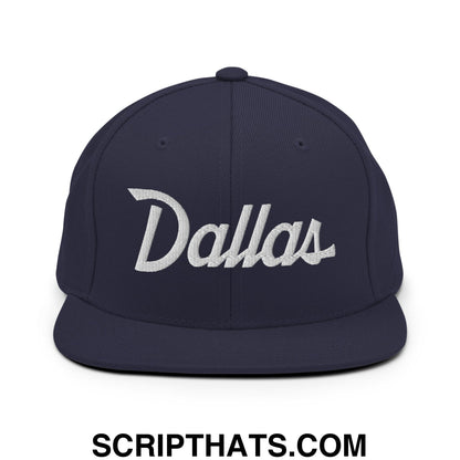 Dallas Vintage Sports Script Embroidered Flat Bill Brim Snapback Hat Navy