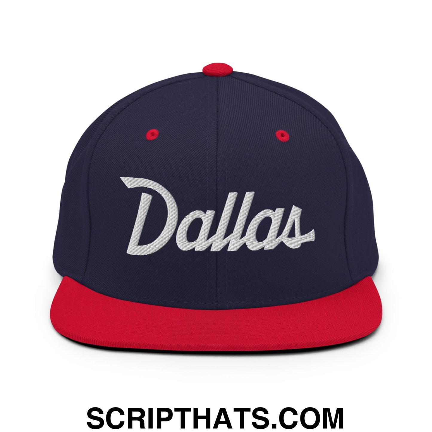 Dallas Vintage Sports Script Embroidered Flat Bill Brim Snapback Hat Navy Red