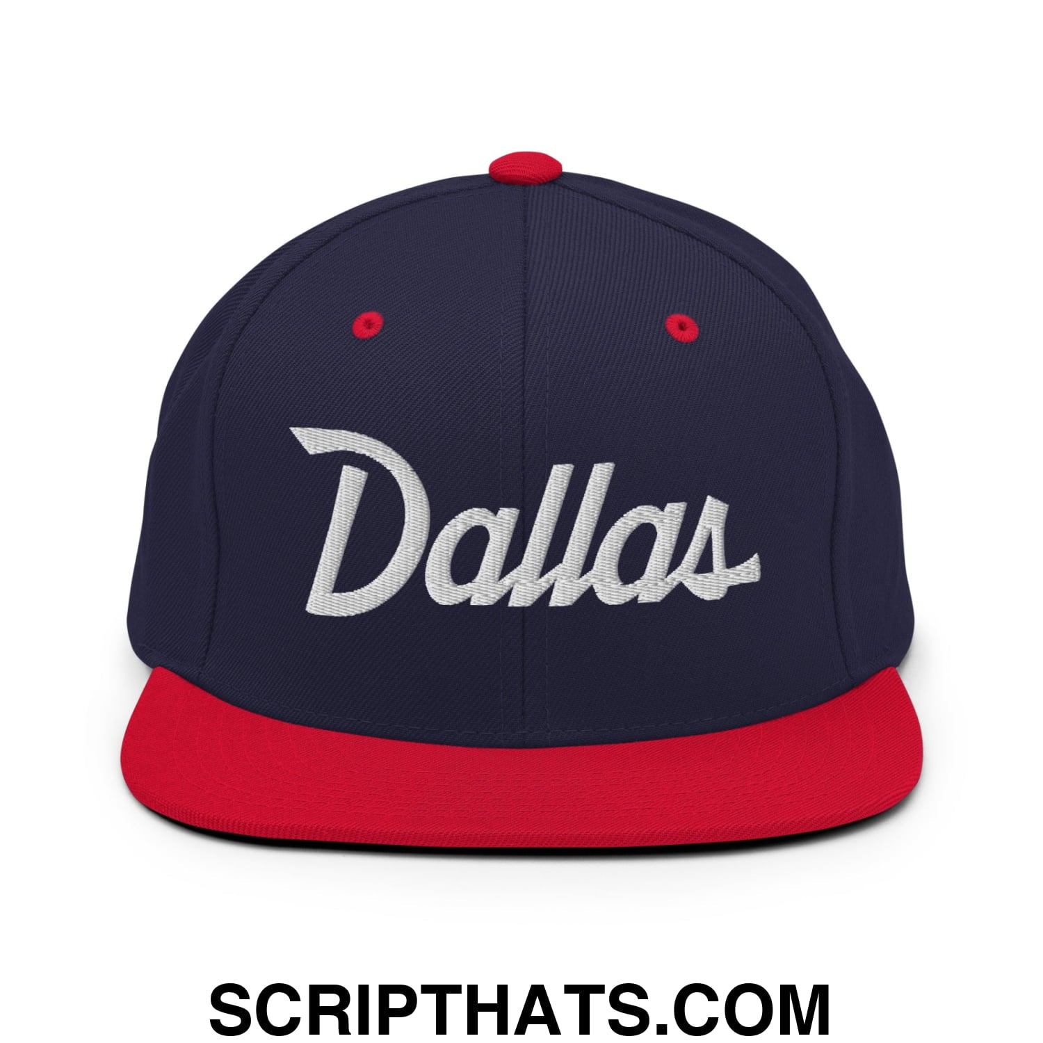 Dallas Vintage Sports Script Embroidered Flat Bill Brim Snapback Hat Navy Red