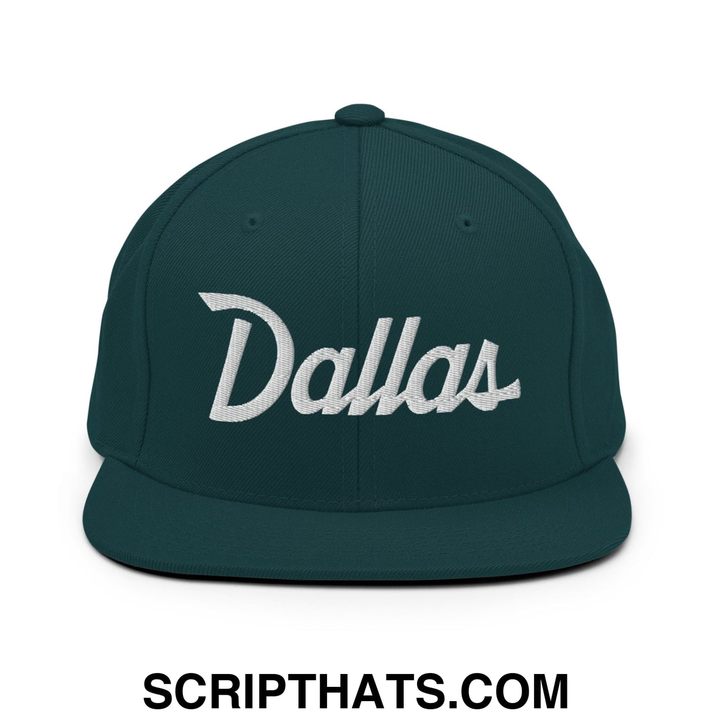 Dallas Vintage Sports Script Embroidered Flat Bill Brim Snapback Hat Spruce