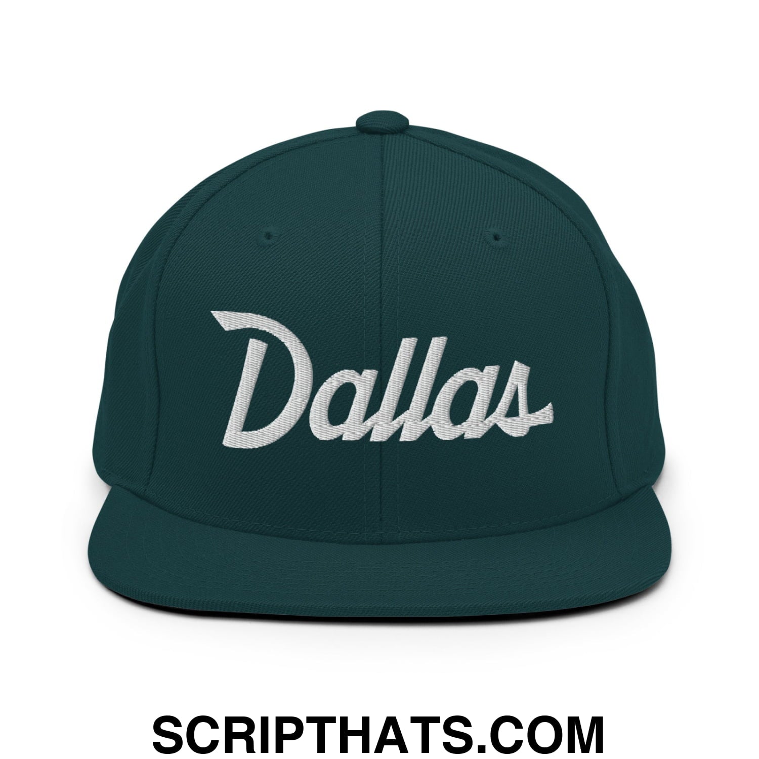 Dallas Vintage Sports Script Embroidered Flat Bill Brim Snapback Hat Spruce