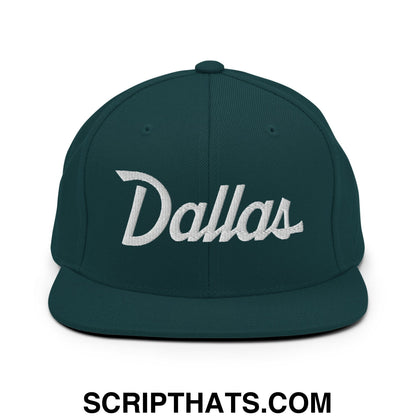 Dallas Vintage Sports Script Embroidered Flat Bill Brim Snapback Hat Spruce