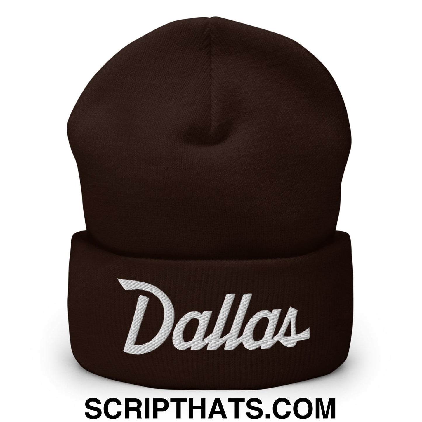 Dallas Vintage Sports Script Embroidered Knit Cuffed Beanie Brown
