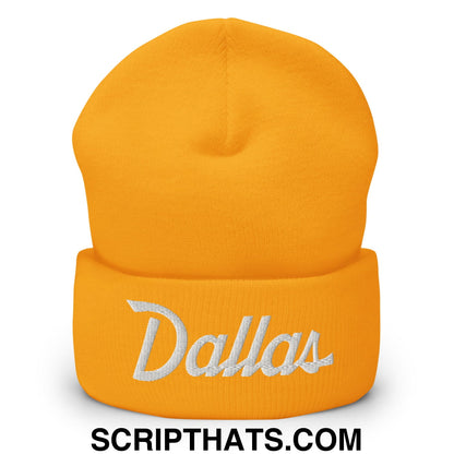 Dallas Vintage Sports Script Embroidered Knit Cuffed Beanie Gold