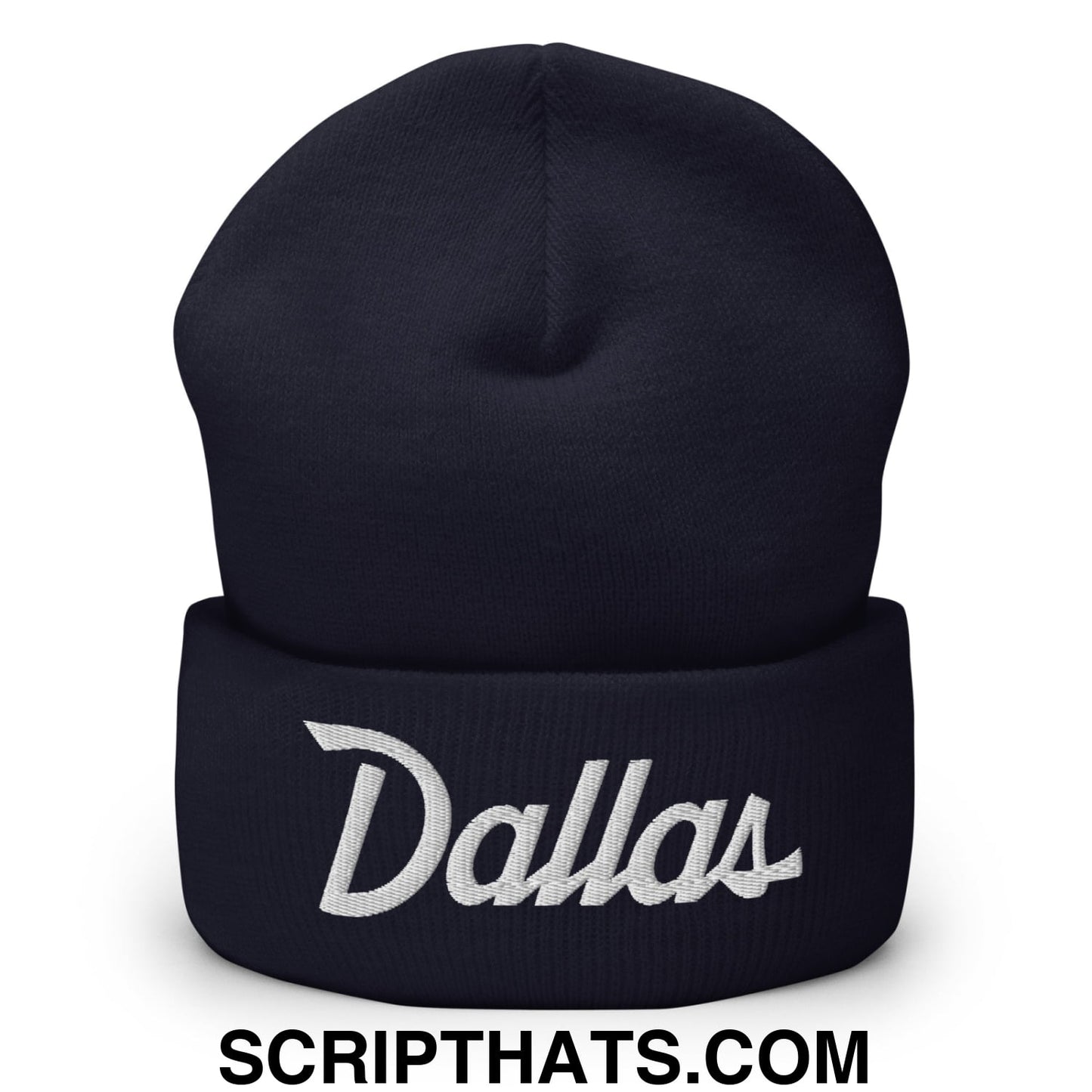 Dallas Vintage Sports Script Embroidered Knit Cuffed Beanie Navy