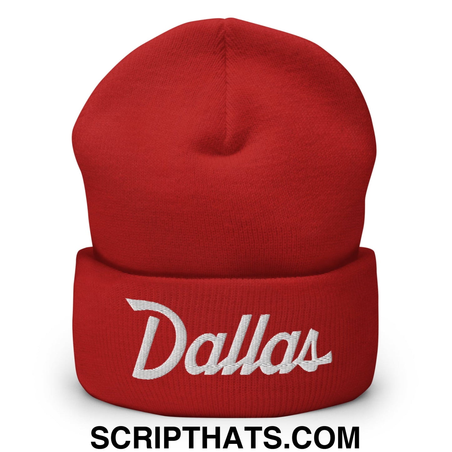Dallas Vintage Sports Script Embroidered Knit Cuffed Beanie Red