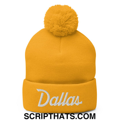 Dallas Vintage Sports Script Embroidered Knit Pom Pom Beanie Gold